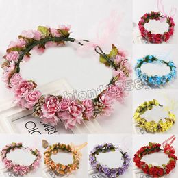 Women Bridal Colourful Flower Garland Headband Crown Hair Wreath Large Garland Artificial Peony Party House Decor