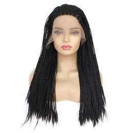 HD Box Braided Synthetic Lace Front Wig Black Colour Simulation Human Hair Frontal Braids Wigs That Look Real 18~26 Inches 180809-1b