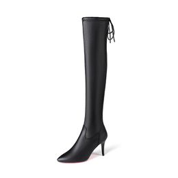 Boots Women Winter Sexy Pointed Toe Black Over The Knee Stretch High Heels Warm Long Zapatos De Mujer