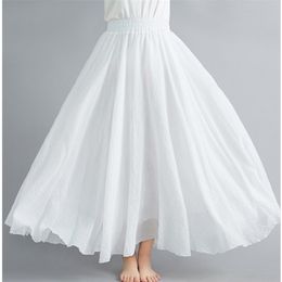 Fashion Women Maxi Skirt Cotton Linen Long Elastic Waist Beach Boho Summer Vintage s Faldas Saia A Line s 210708