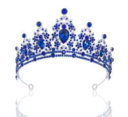 Wedding Bridal Blue Crown Tiara Crystal Rhinestone Diamond Headpiece Hair Accessories Jewelry Birthday Party Prom Headwear Head Ornament Silver Fashion Headband