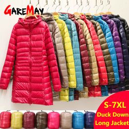 Winter warm women's Padded Hooded Long Jacket White Duck Down Female Overcoat Ultra Light Slim Solid Jackets Coat Portable Parka 210428