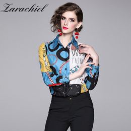 Autumn Vintage Womens Tops and Blouses Fashion Designer Cartoon Print Shirt Long Sleeve Blusas Femininas Female Clothes 210416