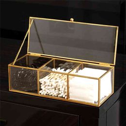 Make Up Organizer Glass Jewelry Storage Box Cotton Swab Case Organizadores De Maquillaje En Acrilico Cosmetic Storage Box 210331