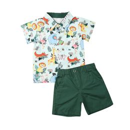 1-5Y Summer Child Kid Toddler Baby Boy Clothes Set Cartoon Animal Shirt Top Shorts Outfits Little Gentleman Costumes 210515