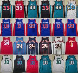 Vintage Basketball Vintage Isiah Thomas Jersey 11 Michael Mike Bibby Grant Hill 33 Dennis Rodman 10 Tracy McGrady 1 Hakeem Olajuwon 34 Breathable Retro Hot Men