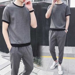 Big Size Summer Tracksuit Men Sportswear Short Sleeve T-Shirts+Pants 2 Pieces Men's Sets Jogging Sweat Suits 6XL 7XL 8XL Y0831