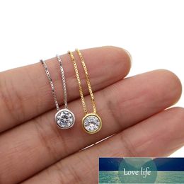 single stone solitaire cz cubic zirconia delicate dainty box chain 925 sterling silver bezel 5mm cz single stone necklace 925 Factory price expert design Quality