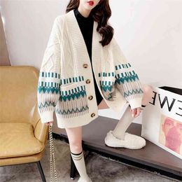 Mori series knitted cardigan women's spring and autumn fashion jacket loose twist sweater outer wear top 210427