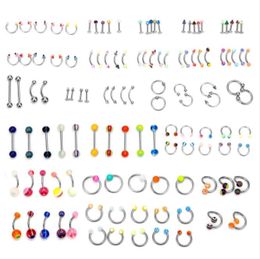 Göbek çan düğmesi yüzük mücevherler promosyon 110pcs Karışık Modeller/Renkler Vücut Takım Seti Reçine Kaş Kabağ Göbek Göbek Dudak Dil Dil Dil Piercing Bar