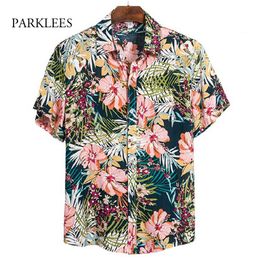 Floral Print Summer Beach Hawaiian Mens Shirt Casual Hawaii Short Sleeve Oversize Aloha Shirt Loose Holiday Vacation Camisas Men 210524