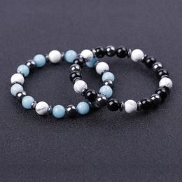 Lover Black White stone beads Bracelet Men Turquoise Buddha Handmade hematite Bracelets Summer Women Jewelry gift