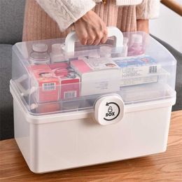 Medicine Box Portable First Aid Kit Storage Plastic Multifunctional Family Organiser with Handle Large Capacity 211102