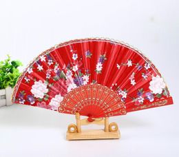 Portable Ladies Folding Hand held Fans Wedding Party Favour Silk Cloth Floral Dance Show Props Fan Japanese style