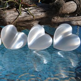 Selenite Gemstone Heart Dishes White Peach Healing Cleansing Clears Negative Energy Calming Crystal