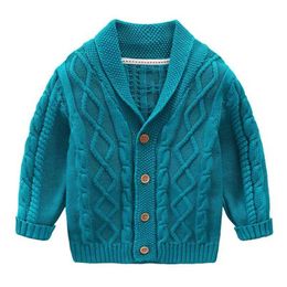 Children's Winter Sweater Cardigan Sweater Boys Long Sleeve V-neck Solid Color Casual Fashion Sweaters For 1-10 Year Old Kids 211106