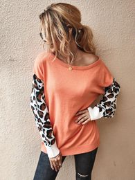 Autumn Winter Women Pullover Leopard Priny Long Sleeve Colour Patchwork O-neck Woman Sweaters Y0373A Women's