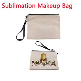 Linen Cosmetic Bag Sublimation Coin Purse with Zipper Favour Outdoor Portable Phone Lipstick Handbag Festival Party Gift