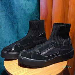 Wholesale-Boots Botas Mujer Sock Shoes Women Platform Elasticity Brand Ladies Footware Patchwork Female Ankle Black