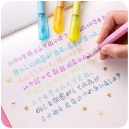 Highlighters 8 Colors Dual Line Fluorescent Pen Glitter Marker Sketch Stationery Highlighter Cute Japanese