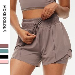 Nackte Sportshorts für Damen, gefälschte zweiteilige Fitness-Lauf-Yoga-Shorts mit bloßem Garnrand und Damen-Unterwäsche, Übungs- und Fitnessstudio-Kleidung