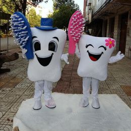 Halloween Blue teeth and toothbrush Mascot Costume High Quality customize Cartoon Plush Tooth Anime theme character Adult Size Christmas Carnival fancy dress