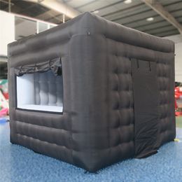3x3x2.7m Concession booth inflatable carnival tent sell stand ticket black white cubic kiosk with windows and doors for cotton popcorn icecream coffee no lights