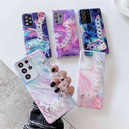 Chain Phone Cases For Samsung S21 Plus S20 FE A32 A52 A72 A51 A71 S10 Plus S9 Note 20 10 Plus Soft Gradient Marble Cover