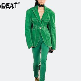 Loose Fit Green Big Size Singe Button Jacket Lapel Long Sleeve Women Coat Fashion Tide Spring Autumn WN459 210421