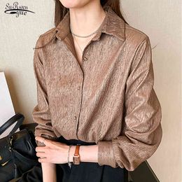 Arrival Button Loose White Shirt Casual Elegant Office Blouses Tops Pleated Solid Female Shirts Women's Blusas 12892 210521