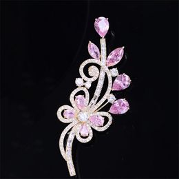Plant Vine Brooches Pins for Women 2021 Luxury Wedding Brand Jewellery Corsage Suit Pin Fashion Bridal Zirconia Flower Brooch