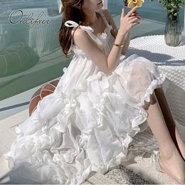 Summer Elegant Party Women Off Shoulder Slash Neck Sexy Holiday Beach Dress Sweet Ruffles Tulle Dresses 210415