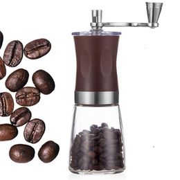 High Borosilicate Glass Manual Coffee Grinder Portable Washable Hand Mill tools Beans Pepper Spice 210423