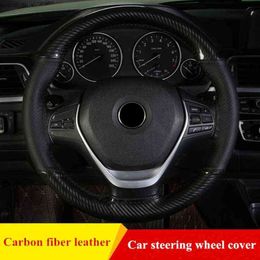 Diy 38Cm Steering Wheel Covers Soft Leather Braid On Car Steering Wheel With Needle And Wire Interior Accessories J220808