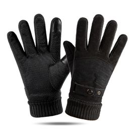 Cool Men Gift Cold Proof Warm Driving Gloves Black and Brown Pigskin Touch Screen Glove