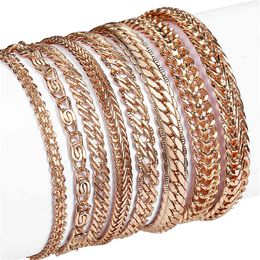 21 Styles 585 Rose Gold Bracelet for Women Men Girl Snail Curb/Weaving Link Foxtail Hammered Bismark Bead Chains 20cm CBB1A