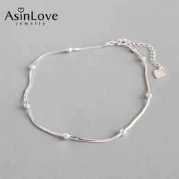 AsinLove Real 925 Sterling Silver Unique Round Beads Snake Bone Anklet Creative Handmade Designer Fine Jewelry for Women Gift