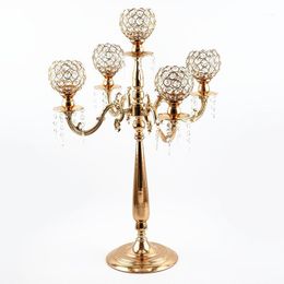 Party Decoration 12pcs )European Elegant Tall 5 Arms Wedding Gold Crystal Candelabra For Centrepiece Senyu1335