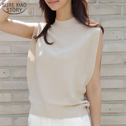Japanese Style Solid Sleeveless Woman's Shirts Cotton High Collar Mid Length Blouse Woman Loose Pullover 10282 210508