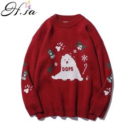 Women Winter Christmas Sweater and Pullovers Red Ugly Knitwear Pull Tops Snowman Bell Snowflake 210430