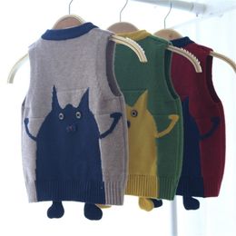 Autumn Winter Cartoon Monster Baby Sweater Boys Girls V-neck Knitted Vest Kids Children Sleeveless Cardigan 211106