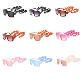 Big Arc Oblong Women Fashion Sunglasses Pure Color Simple Frame With Useful Eyeglasses Chain 9 Colors Wholesale