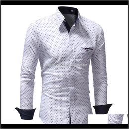 Clothing Apparel Drop Delivery 2021 Fashion Male Long-Sleeves Tops Polka Dot Casual Shirt Mens Dress Shirts Slim Xxxl J6Eyb