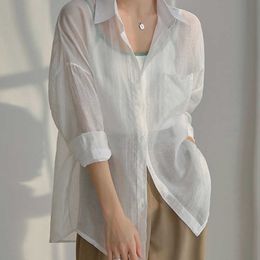 Summer Women Sun Protection Shirt Sun Cardigan Fashion White Anti UV Transparent Light Coat Lapel Blouse Tops Female 210527