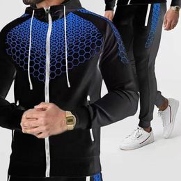 Men's Tracksuits 2021 Zipper Hooded Sportswear Suit Autumn Outdoor Jogging Gym Jacket + Sweatpants