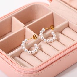 Hoop & Huggie Stainless Steel Mini Pearl Circle Shape Earrings For Women French Vintage Female Jewellery