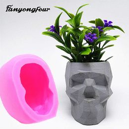 Abstract skull flowerpot silicone mold fondant cake mold resin plaster chocolate candle candy mold 210721