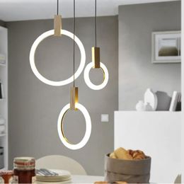 Modern Round Pendant Lights Arylic Wooden Hanging Lamp Villa Home Decoration Living Dining Room Hall Lighting Fixtures Ceiling Lamps