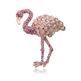 Luxury Flamingo Brooches For Women Party Wedding Jewelry Pink Crystal Paved Rose Gold Metal Large Animal Bird Brooch