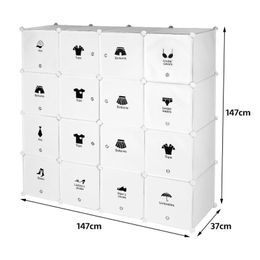 Hooks & Rails 4-layer Storage Cabinet Plastic Wardrobe With Shoe DIY Bathroom Racks Cabinets Cube 147*37*147cm